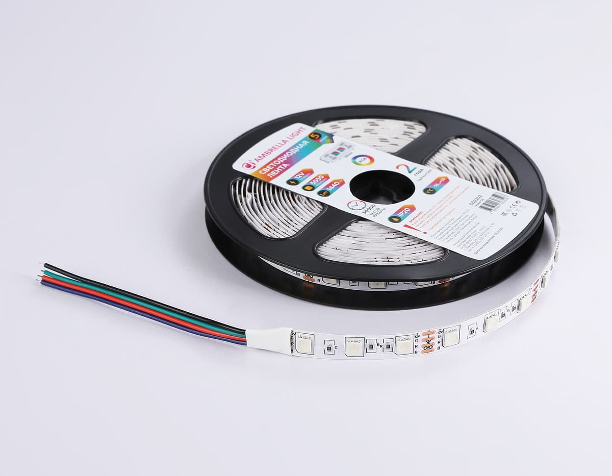 GS2202 5050 60Led/ 14.4 m/ 12V IP20 RGB/ 5000*10*1.87mm (4 конт.)
