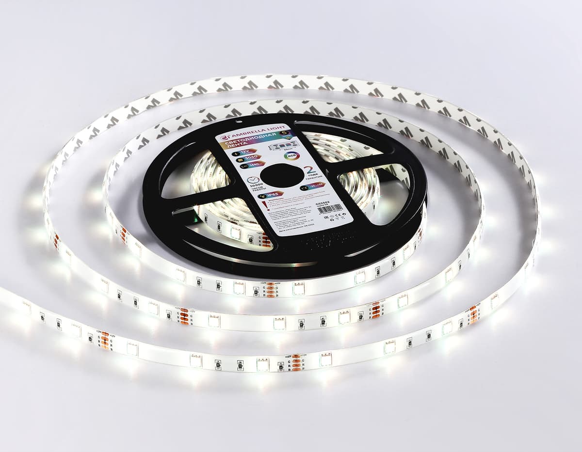 GS2301 5050 30Led/ 7.2W m/ 12V IP65 RGB/ 5000*10*2.87mm (4 конт.)