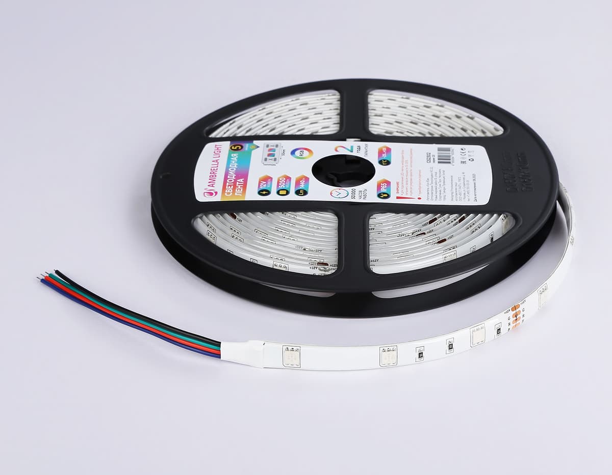 GS2301 5050 30Led/ 7.2W m/ 12V IP65 RGB/ 5000*10*2.87mm (4 конт.)
