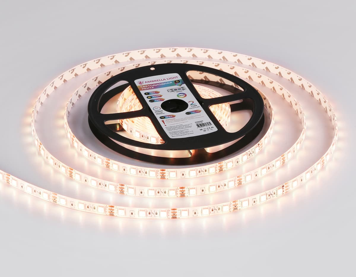 GS2302 5050 60Led/ 14.4W m/ 12V IP65 RGB/ 5000*10*2.87mm (4 конт.)