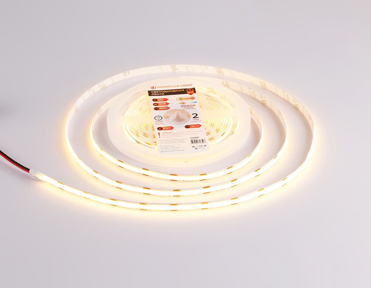 GS2601 COB 320Led/ 10W m/ 12V IP20 3000K/ 5000*8*1.54mm (2 конт.)