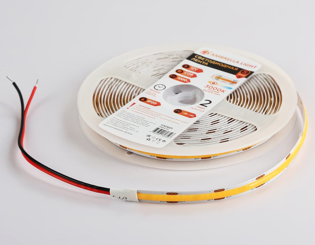 GS2601 COB 320Led/ 10W m/ 12V IP20 3000K/ 5000*8*1.54mm (2 конт.)