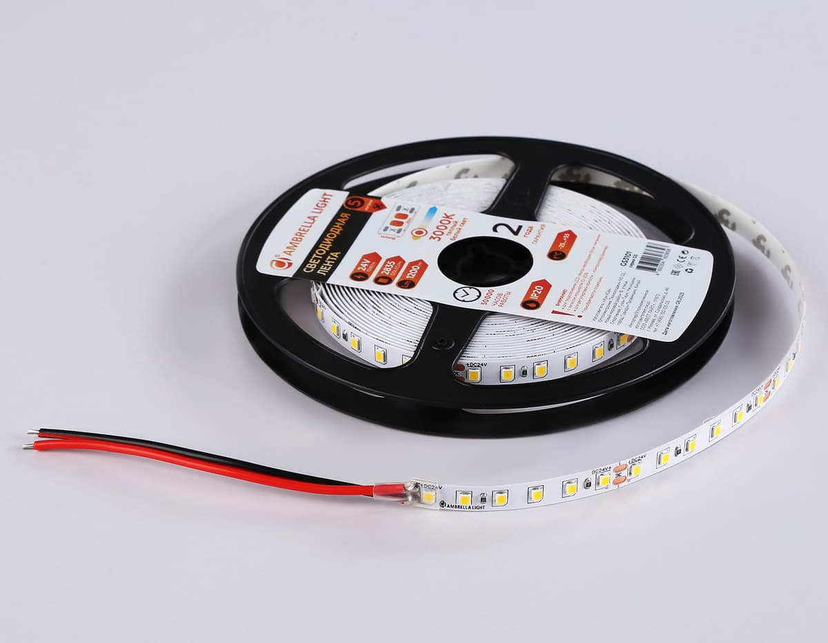 GS3101 2835 120Led/ 10W m/ 24V IP20 3000K/ 5000*8*1.2mm (2 конт.)