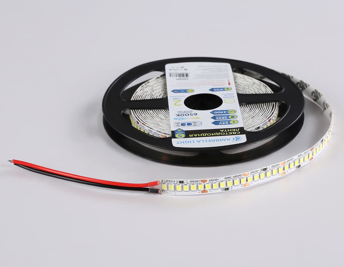 GS3403 2835 240Led/ 20W m/ 24V IP20 6500K/ 5000*10*1.2mm (2 конт.)