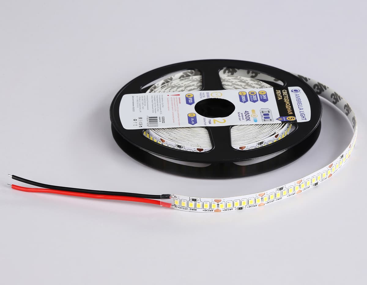 GS3502 2835 240Led /22W m/ 24V IP20 4500K/ 5000*10*1.2mm (2 конт.)