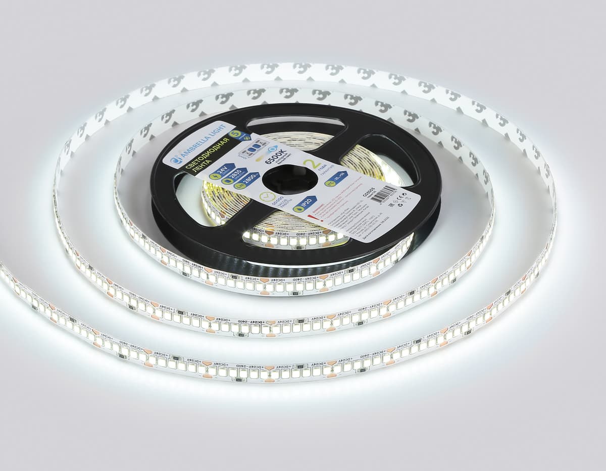 GS3503 2835 240Led /22W m/ 24V IP20 6500K/ 5000*10*1.2mm (2 конт.)