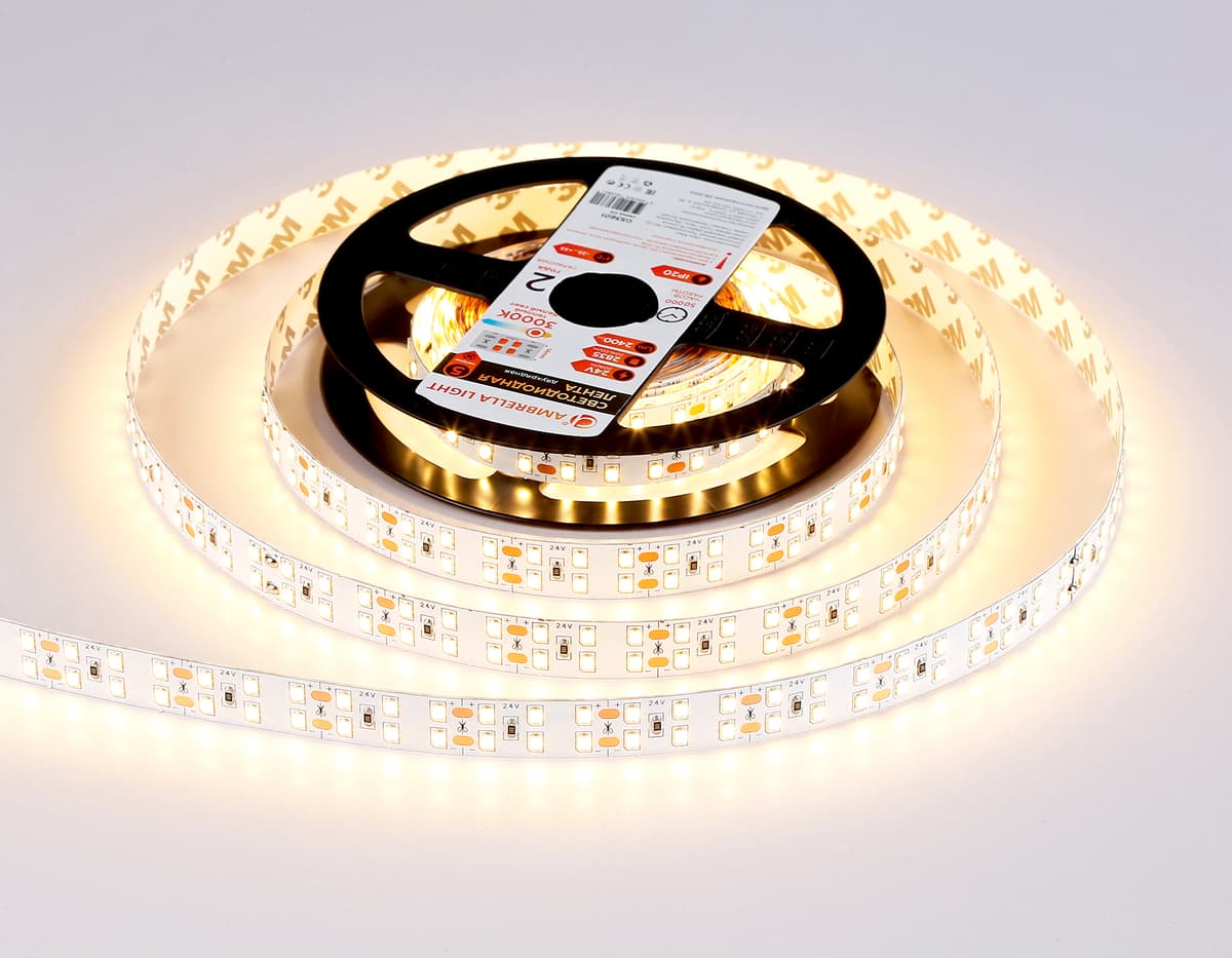 GS3601 2835 204Led/ 20W m/ 24V IP20 3000K/ 5000*14*1.2mm (2 конт.)