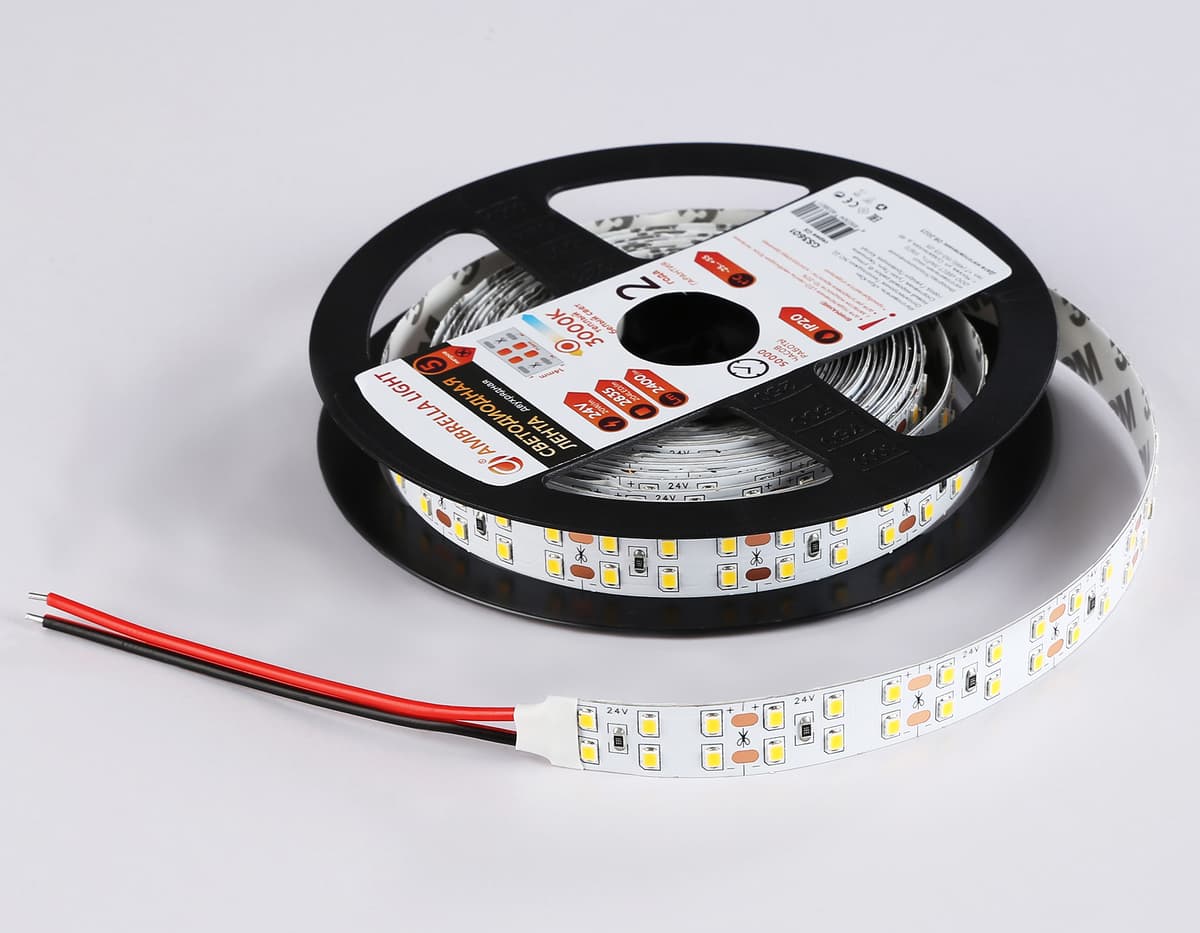 GS3601 2835 204Led/ 20W m/ 24V IP20 3000K/ 5000*14*1.2mm (2 конт.)