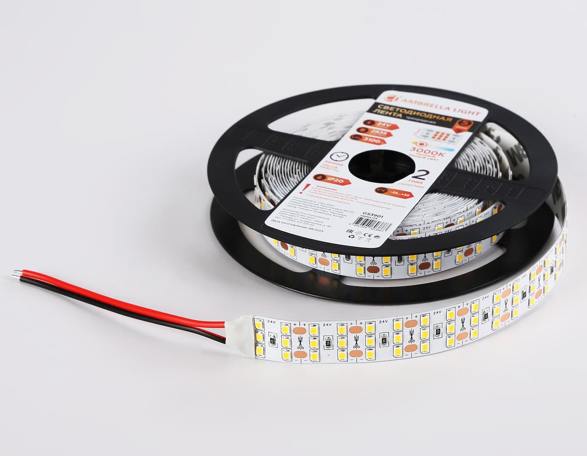 GS3901 2835 324Led/ 26W m/ 24V IP20 3000K/ 5000*18*1.2mm (2 конт.)