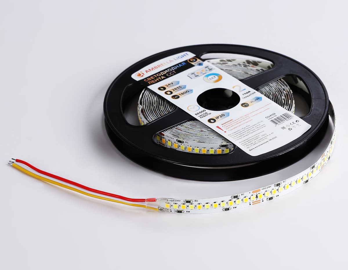 GS4151 2835 240Led/ 18W m/ 24V IP20 CCT 3000-6500K/5000*10*1.2mm (3 конт.)