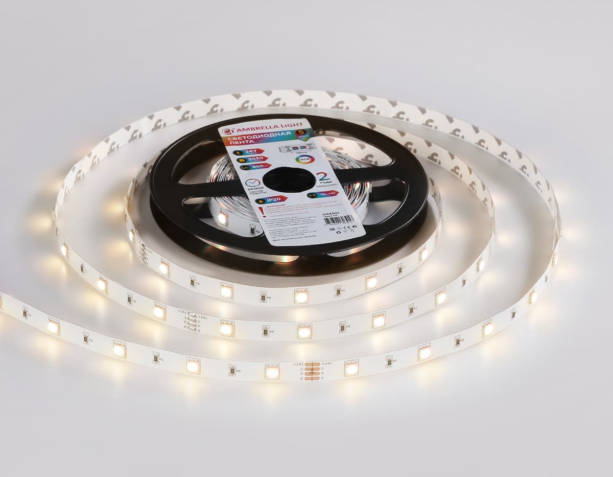 GS4301 5050 30Led/ 7.2W m/ 24V IP20 RGB/ 5000*10*1.87mm (4 конт.)