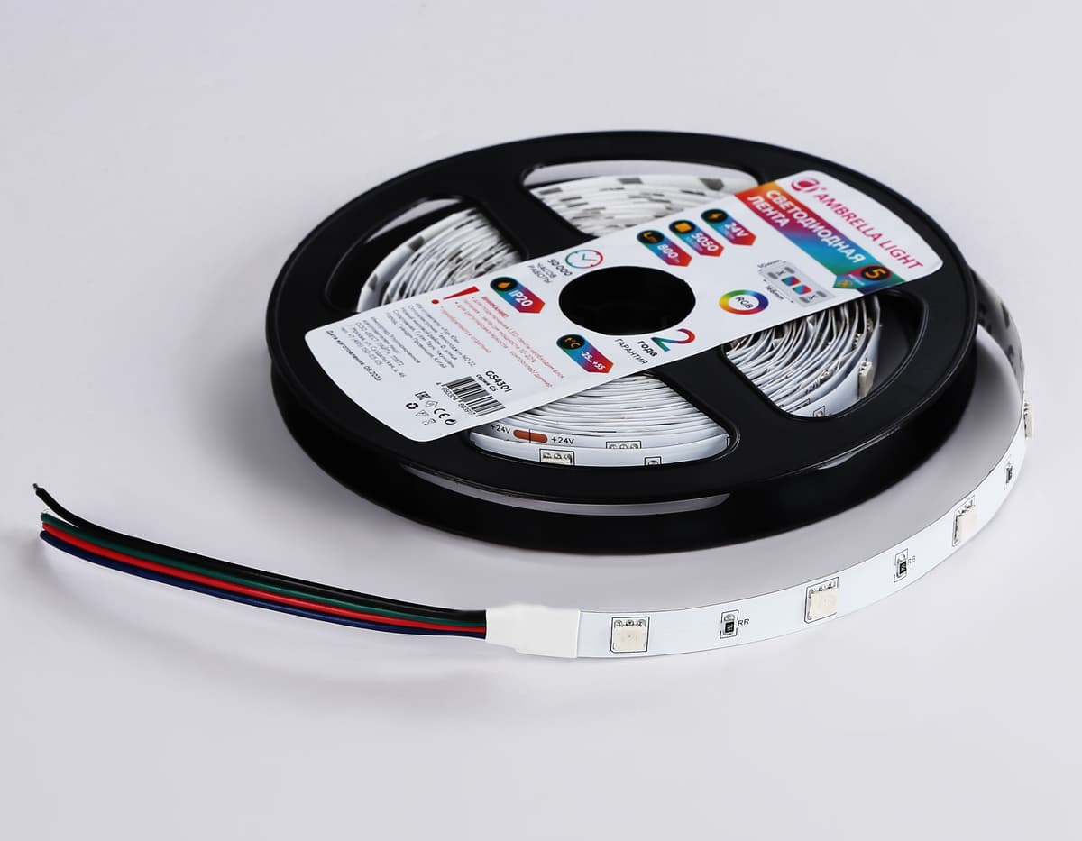 GS4301 5050 30Led/ 7.2W m/ 24V IP20 RGB/ 5000*10*1.87mm (4 конт.)