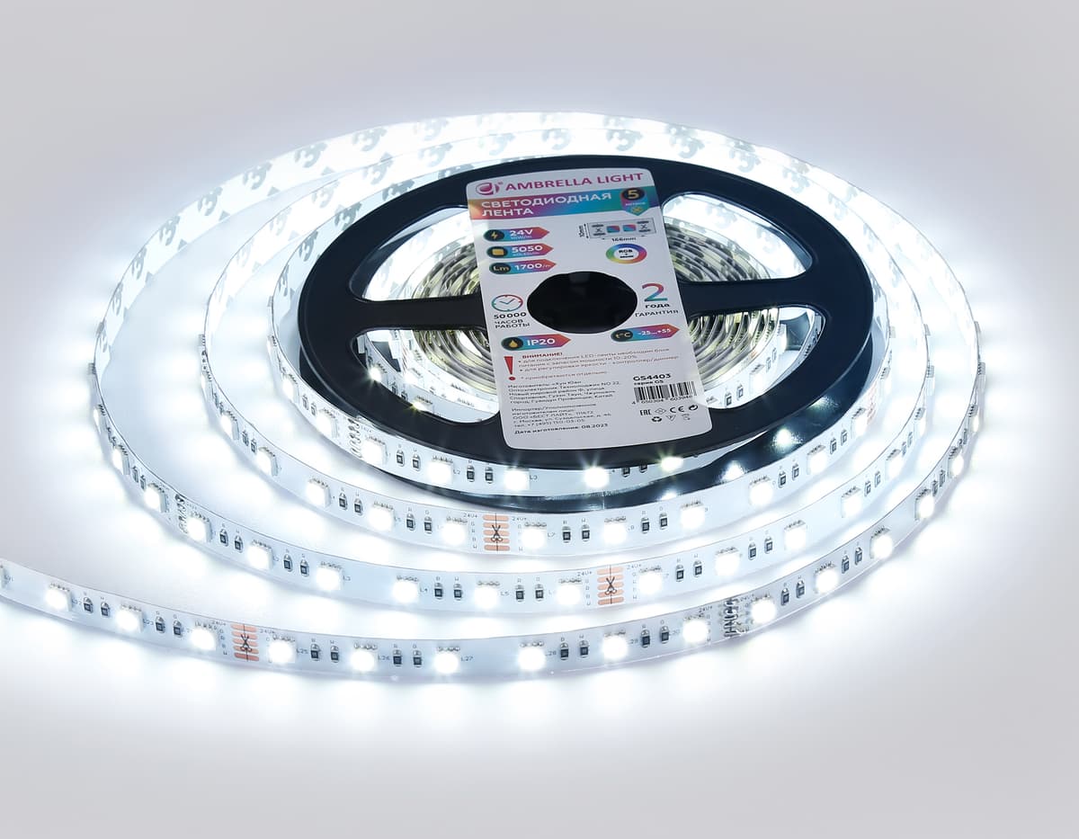 GS4403 5050 60Led/ 10W m/ 24V IP20 RGBW+6500K/ 5000*10*1.87mm (5 конт.)