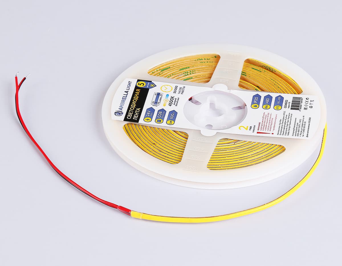 GS4602 COB 384Led/ 7W m/ 24V IP20 4500K/ 5m*3mm*2mm (2 конт.)