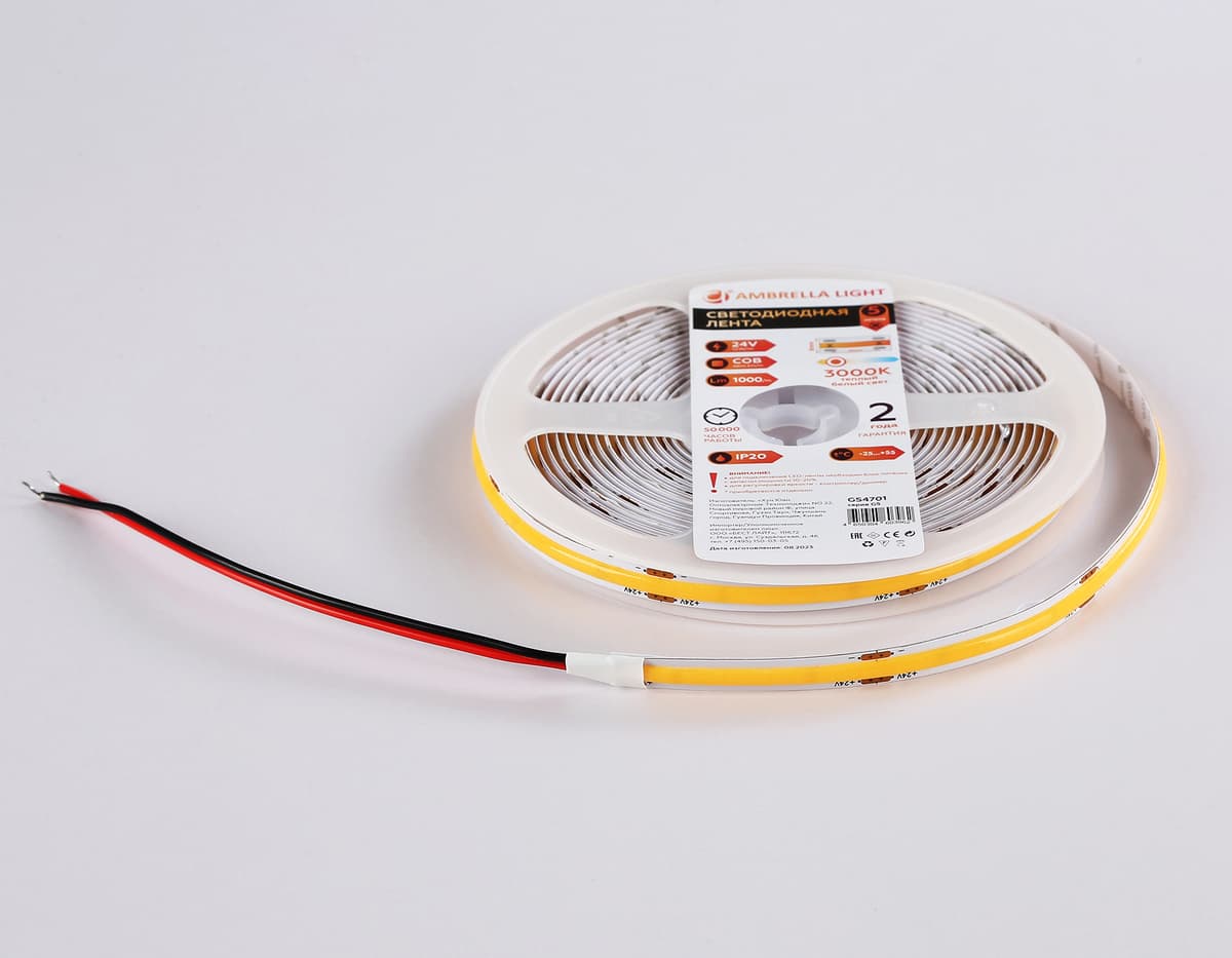 GS4701 COB 480Led/ 12W m/ 24V IP20 3000K/ 5000*8*1.54mm (2 конт.)
