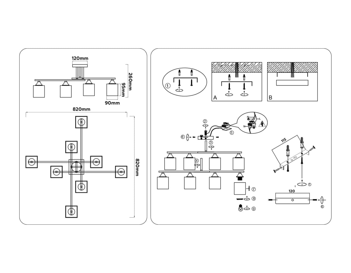 TR303044/8 CP медь E27/8 max 60W 820*820*260
