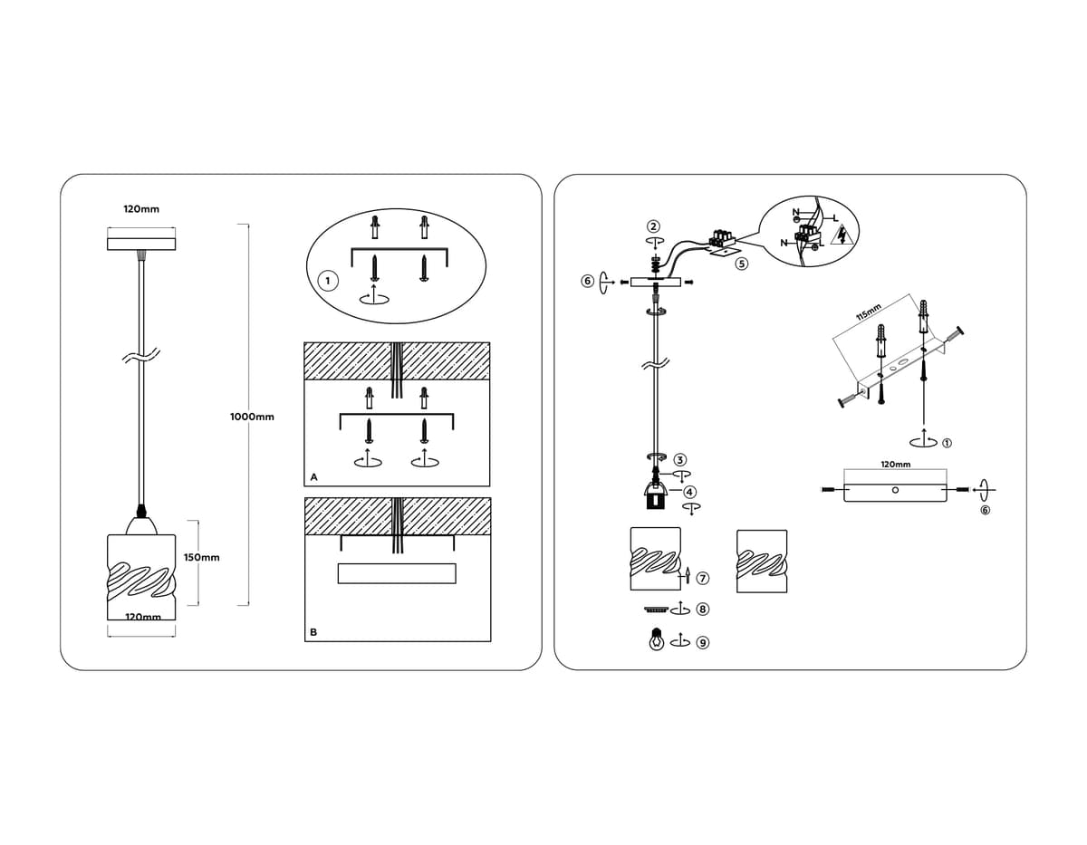 TR3409 BK черный E27 max 60W D120*1000
