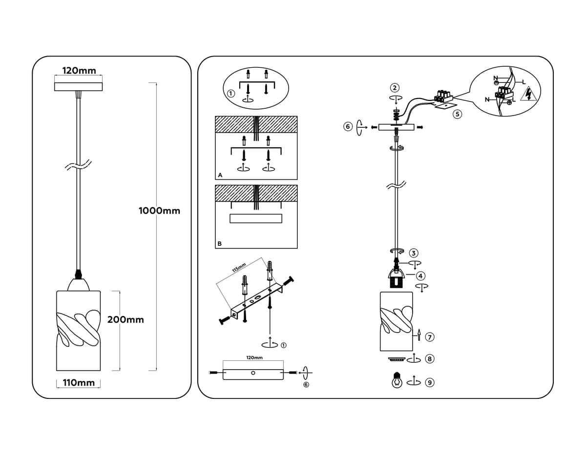TR3413 BK черный E27 max 60W D110*1000