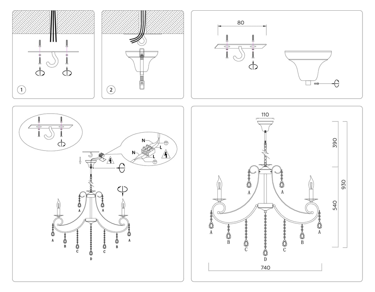TR4917/8 WH/GD белый/золото E14/8 max 40W D740*930