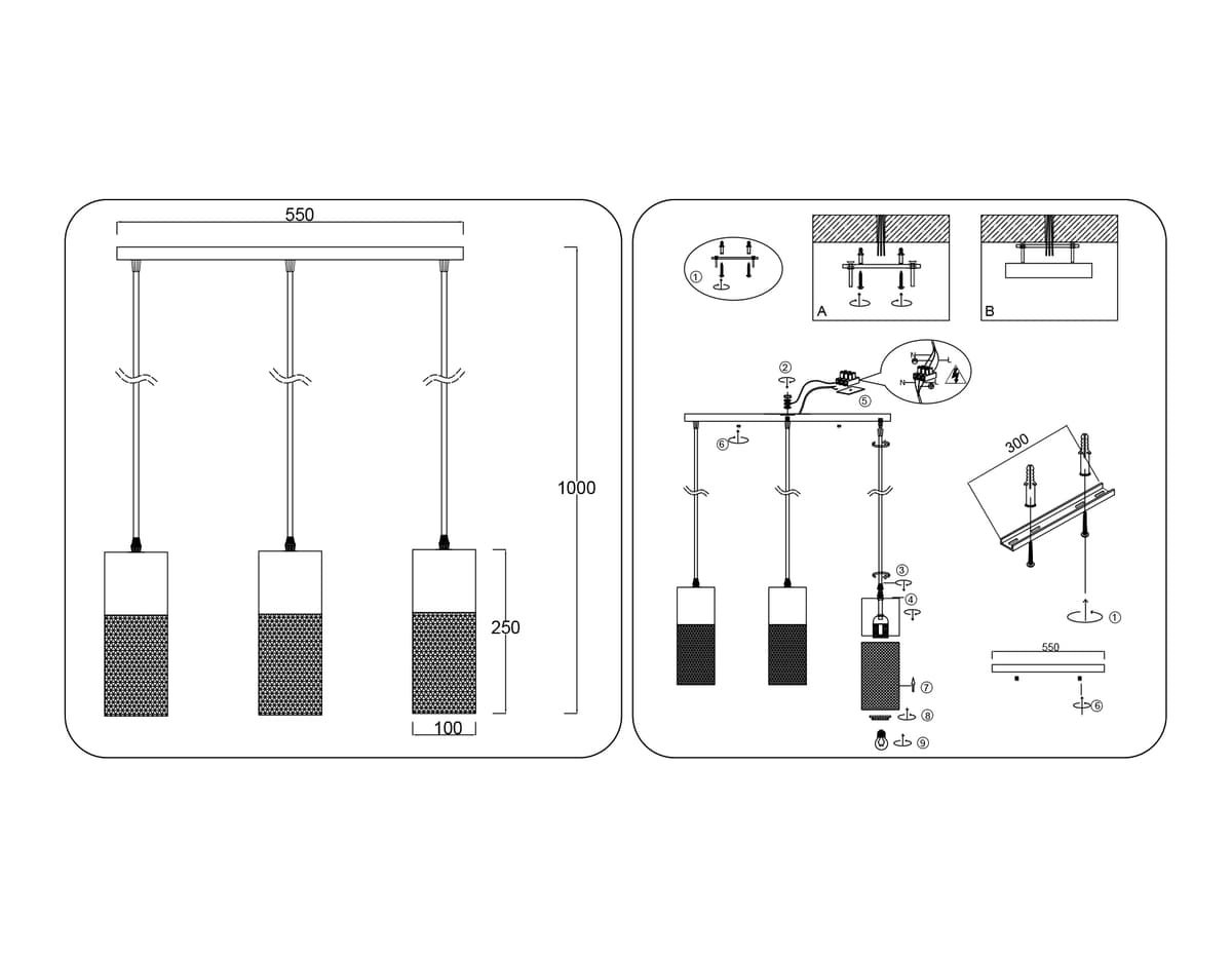 TR8501/3 BK черный E27/3 max 60W 550*100*1000