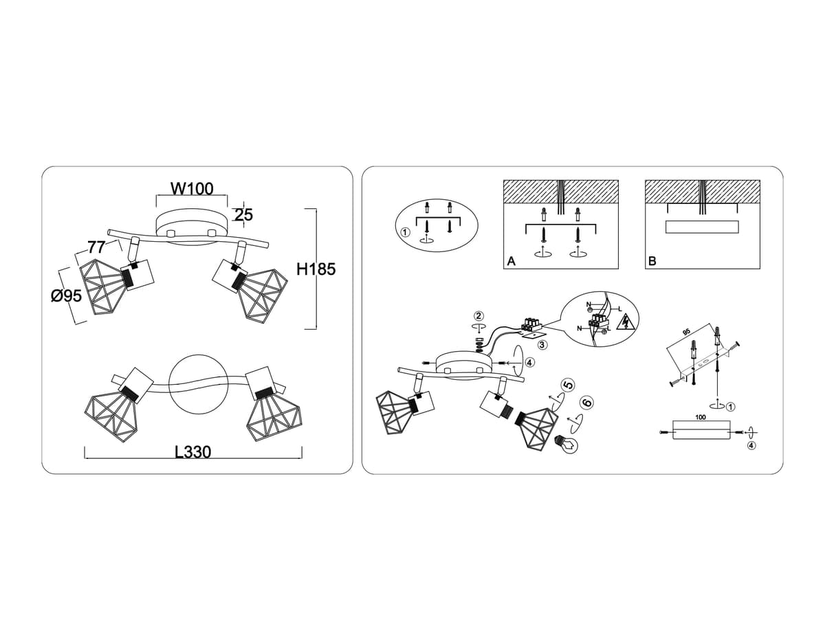 TR8656/2 BK/GD черный/золото E14/2 max 60W 330*100*185