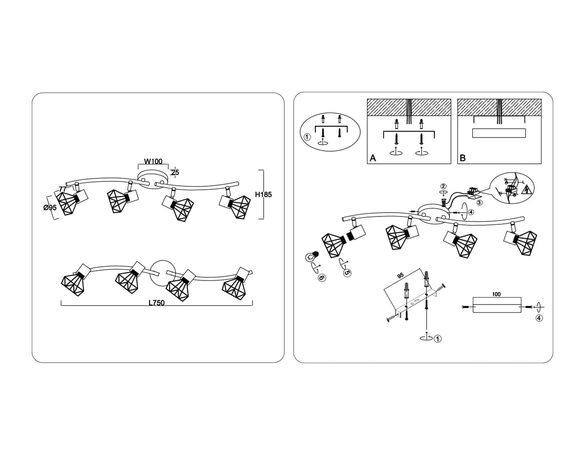 TR8658/4 BK/GD черный/золото E14/4 max 60W 750*100*185