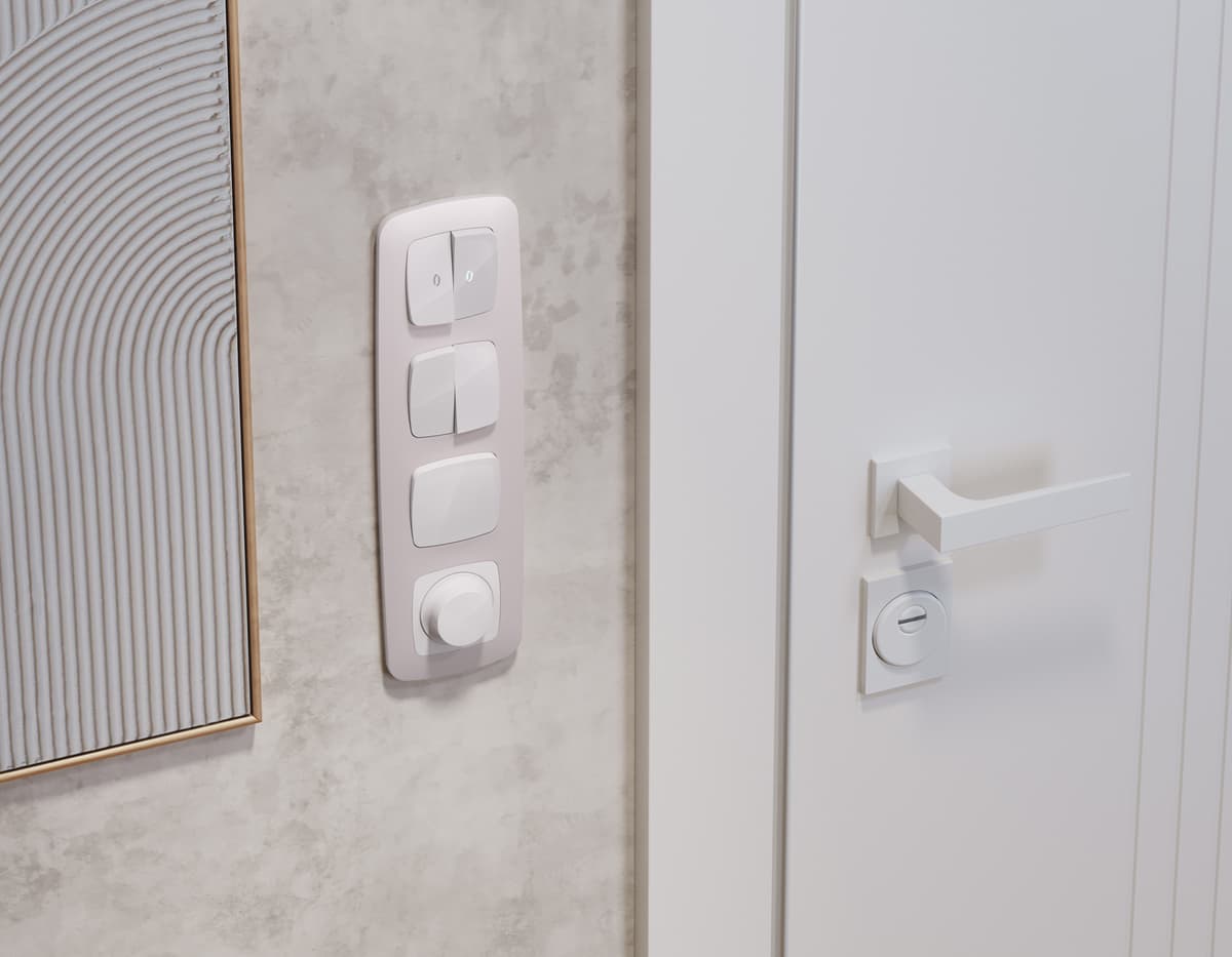 Комплект механизма светорегулятора универсального OMEGA Белый глянец 25-600W/LED 5-300W QUANT (OP1055, VM136)