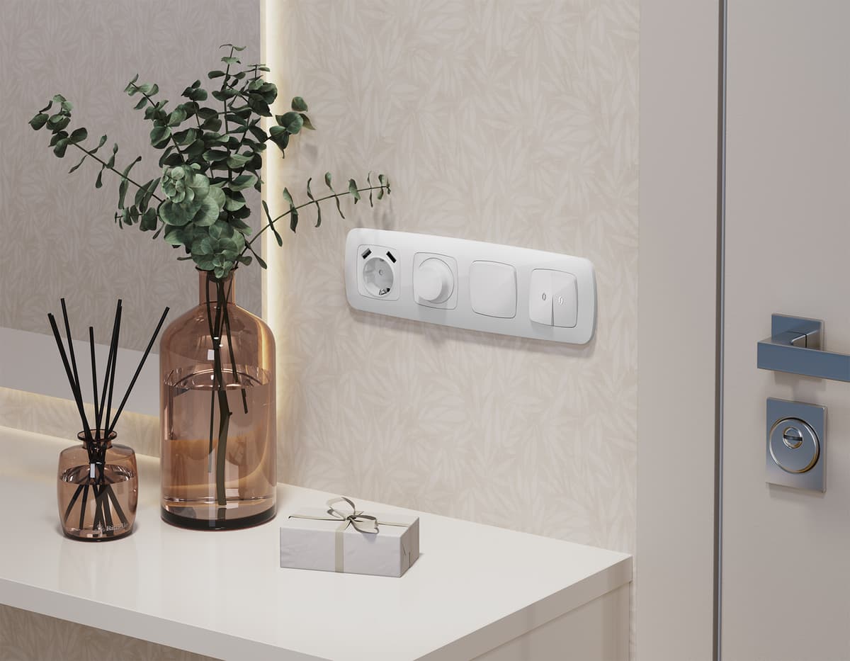 Комплект механизма электрической розетки OMEGA Белый глянец 2USB A+A 18W (быстрая зарядка) с/з QUANT (OP1090, VM155)