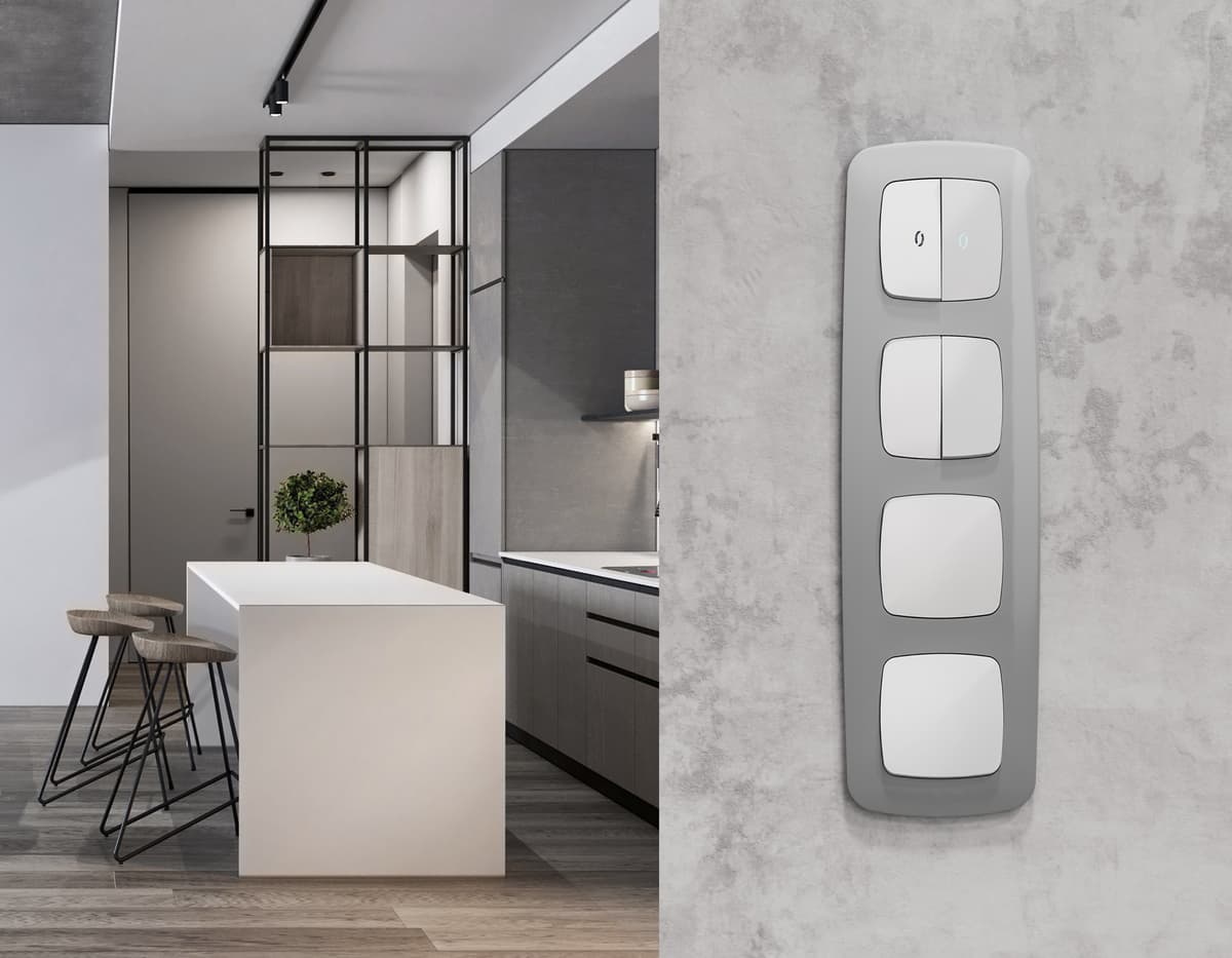 Комплект механизма 2-кл проходного выключателя OMEGA Белый матовый QUANT (OP1230, VM120)