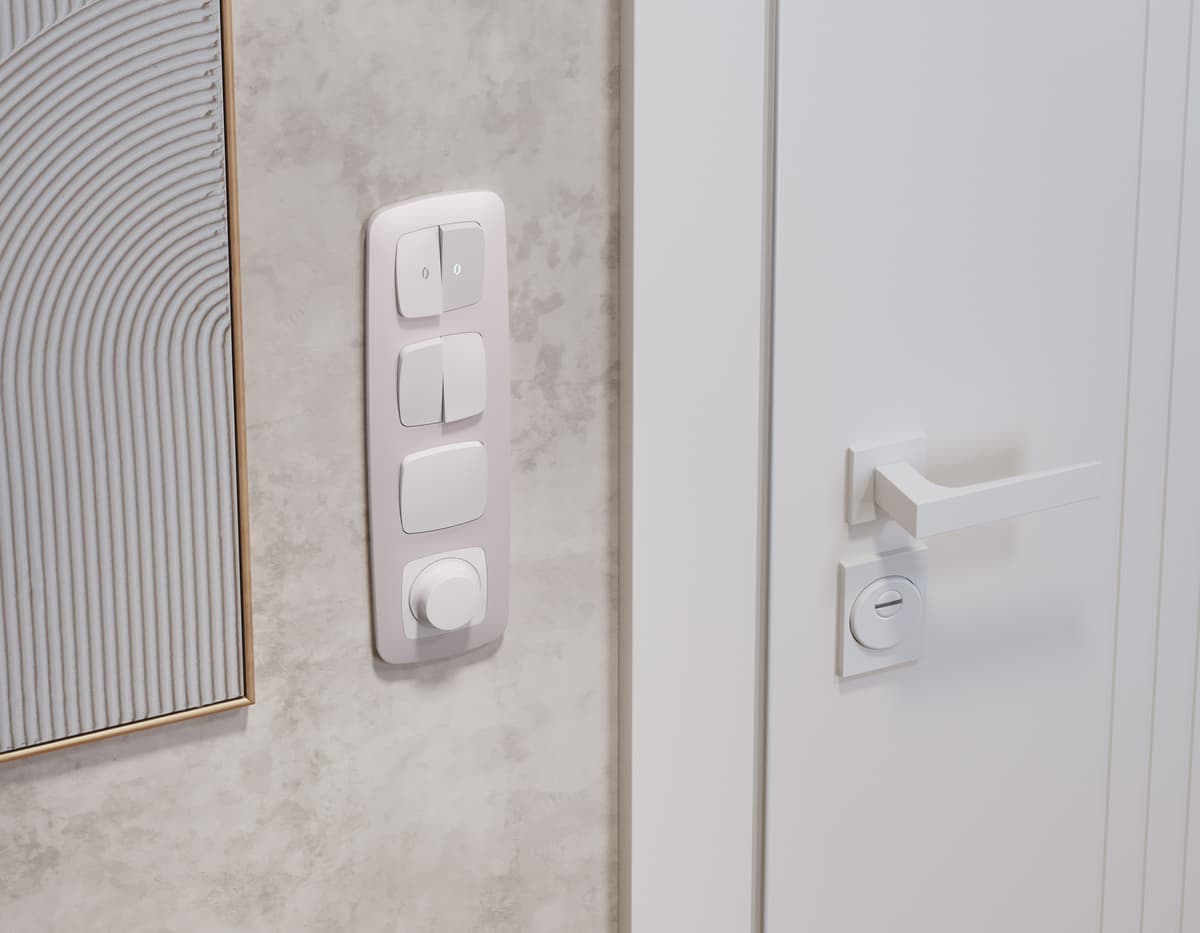 Комплект механизма 2-кл проходного выключателя с подсветкой 5600K OMEGA Белый матовый QUANT (OP1240, VM120, G25W)