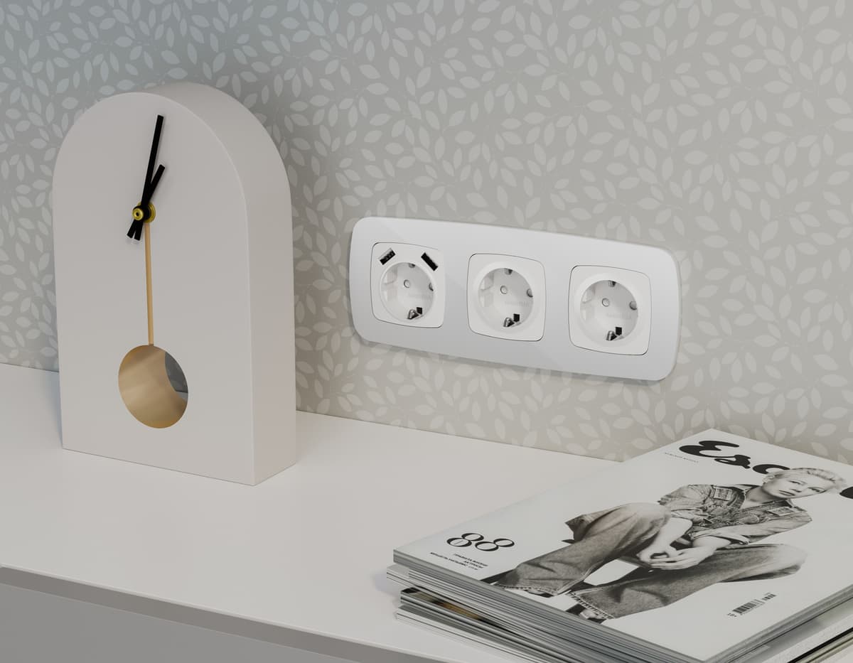 Комплект механизма электрической розетки OMEGA Белый матовый 2USB A+A 18W (быстрая зарядка) с/з QUANT (OP1290, VM155)