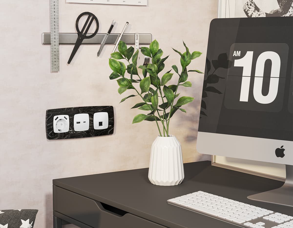 Комплект механизма розетки OMEGA Белый матовый 2USB A+C 20W (быстрая зарядка) QUANT (OP1310, VM177)