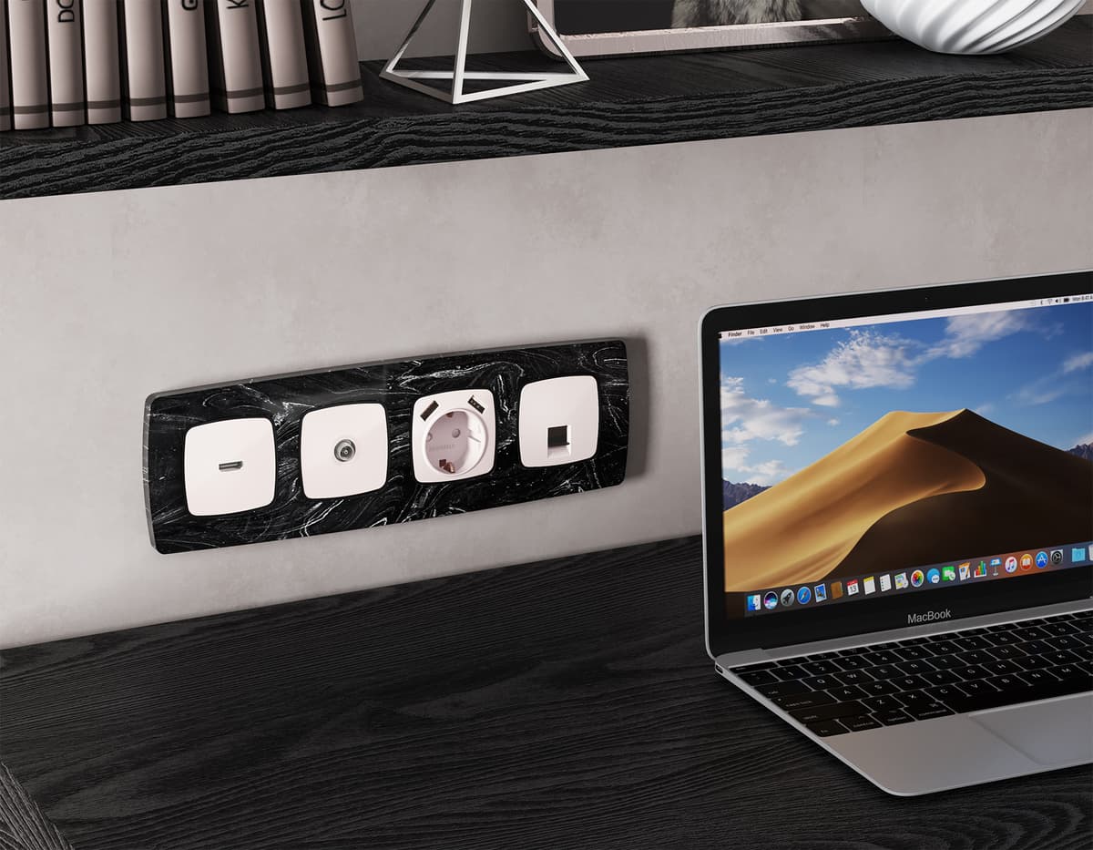 Комплект механизма электрической розетки OMEGA Жемчуг 2USB A+A 18W (быстрая зарядка) с/з QUANT (OP2090, VM155)