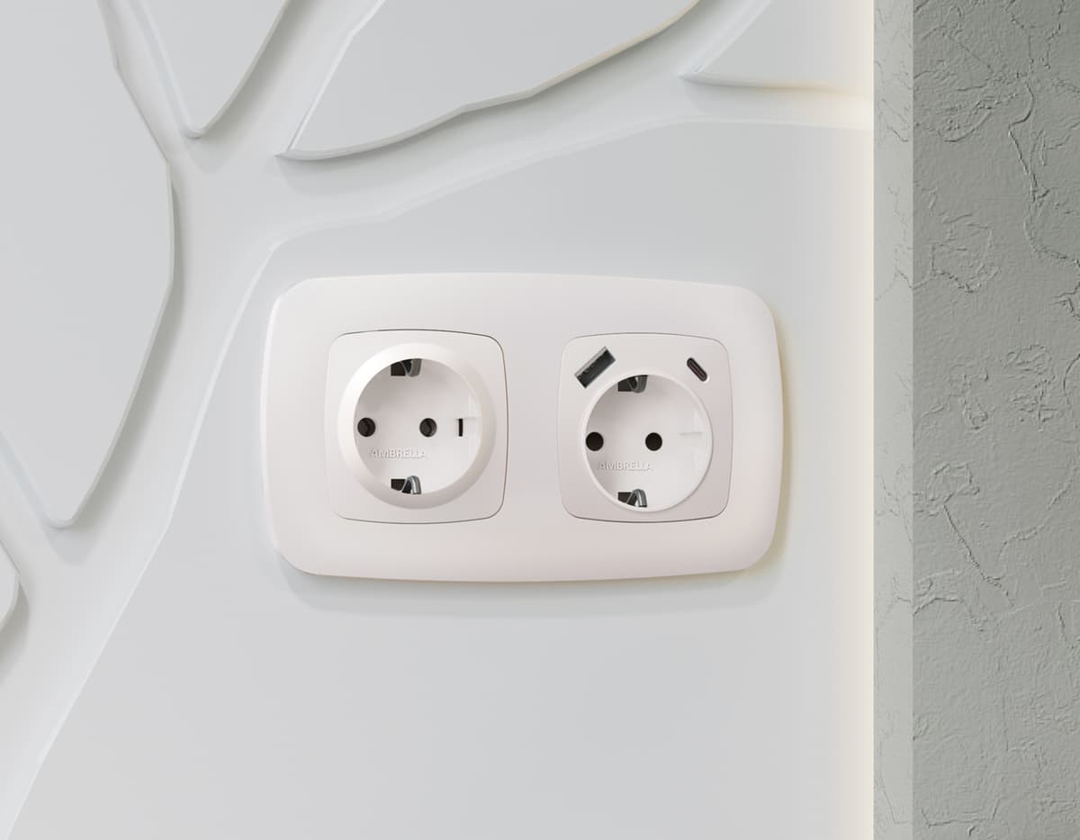 Комплект механизма электрической розетки OMEGA Жемчуг 2USB A+C 20W (быстрая зарядка) с/з QUANT (OP2100, VM160)