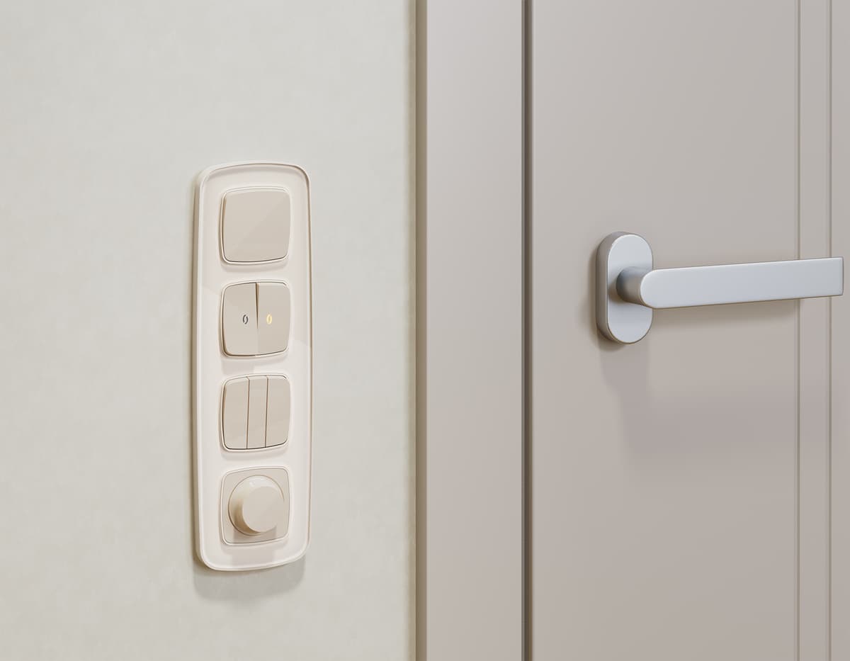 Комплект механизма 2-кл проходного выключателя с подсветкой 3200K OMEGA Бежевый глянец QUANT (OP3040, VM120, G22Y)