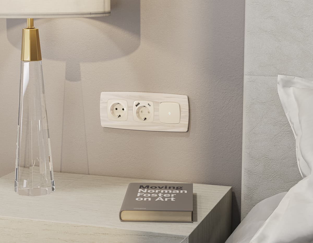 Комплект механизма электрической розетки OMEGA Бежевый глянец 2USB A+C 20W (быстрая зарядка) с/з QUANT (OP3100, VM160)