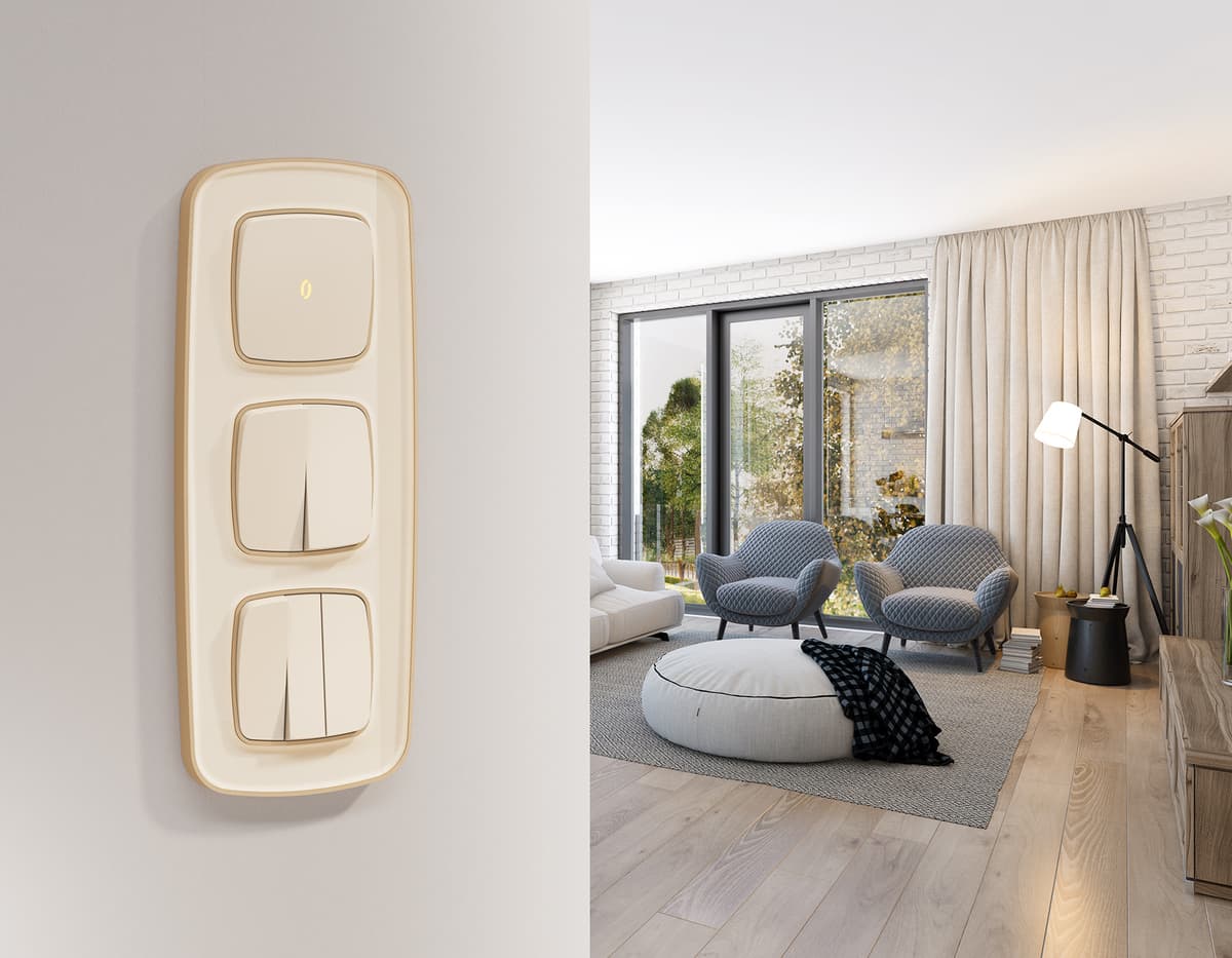 Комплект механизма 1-кл выключателя с подсветкой 3200K OMEGA Бежевый матовый QUANT (OP3220, VM101, G11Y)