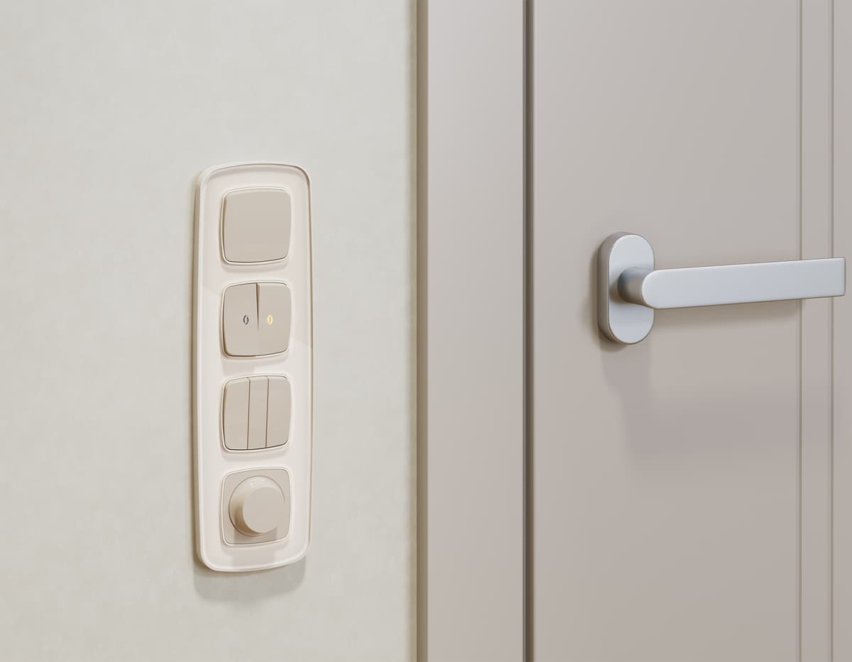 Комплект механизма 2-кл выключателя с подсветкой 3200K OMEGA Бежевый матовый QUANT (OP3240, VM115, G11Y)