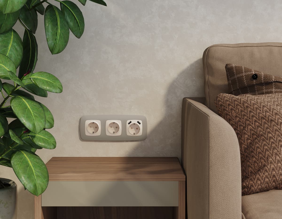 Комплект механизма электрической розетки OMEGA Бежевый матовый 2USB A+A 18W (быстрая зарядка) с/з QUANT (OP3290, VM155)