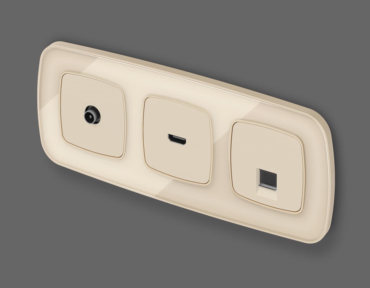 Комплект механизма компьютерной розетки OMEGA Бежевый матовый RJ-45(8P8C) CAT6 с шторкой QUANT (OP3320, VM188)