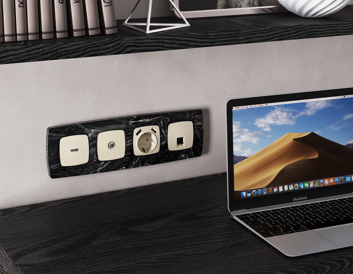 Комплект механизма TV розетки проходной OMEGA Бежевый матовый 5-1000 MHz 4dB QUANT (OP3330, VM211)