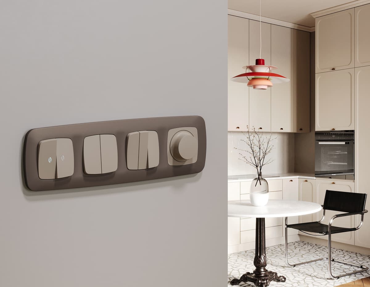 Комплект механизма 2-кл выключателя OMEGA Серо-бежевый матовый QUANT (OP3630, VM115)