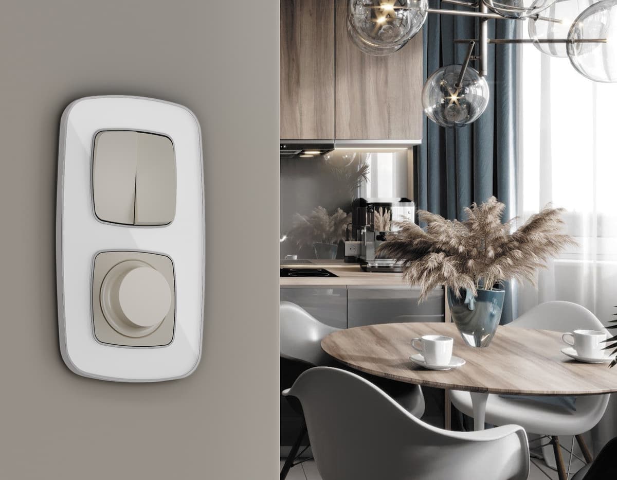 Комплект механизма 2-кл выключателя OMEGA Серо-бежевый матовый QUANT (OP3630, VM115)