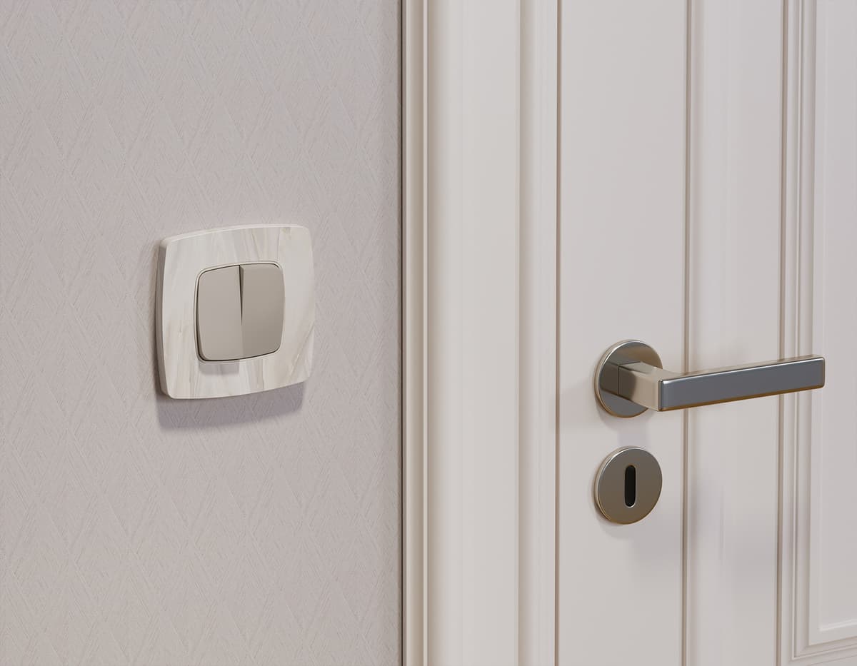 Комплект механизма 2-кл выключателя с самовозвратом OMEGA Серо-бежевый матовый QUANT (OP3630, VM129)