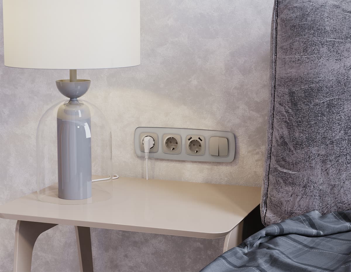 Комплект механизма 2-кл выключателя с самовозвратом OMEGA Серо-бежевый матовый QUANT (OP3630, VM129)