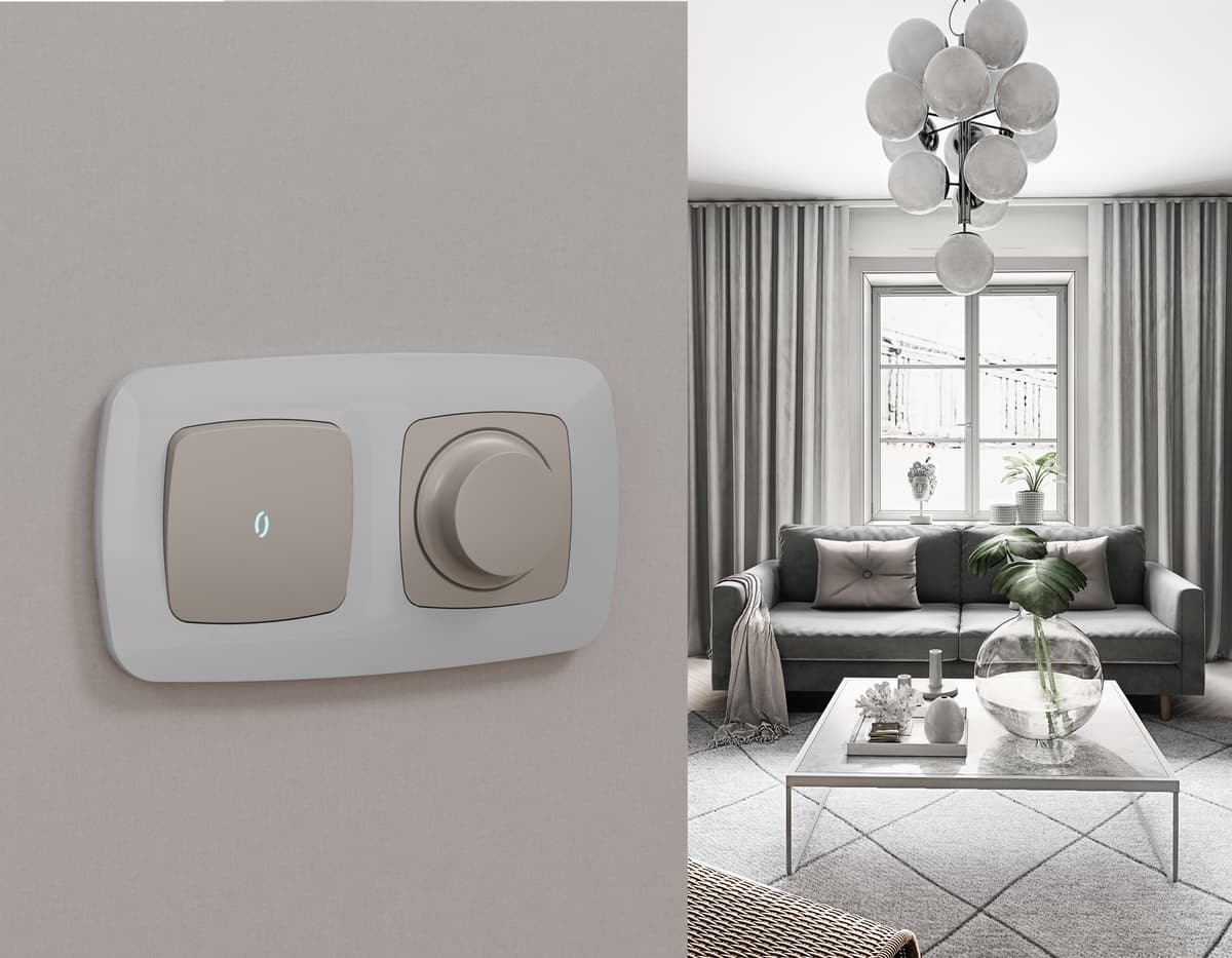 Комплект механизма светорегулятора универсального OMEGA Серо-бежевый матовый 25-600W/LED 5-300W QUANT (OP3655, VM136)