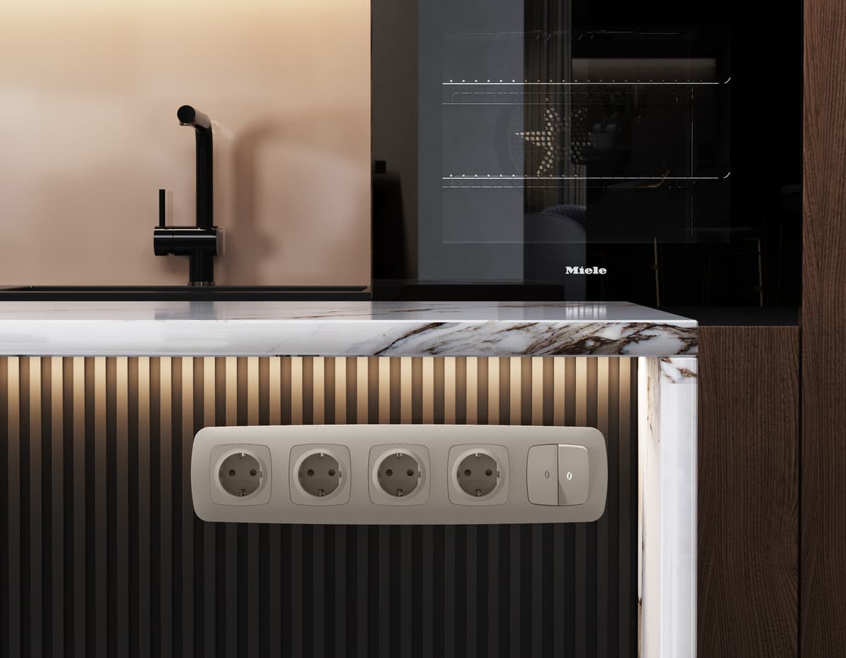 Комплект механизма электрической розетки OMEGA Серо-бежевый матовый с/з на винтовых зажимах QUANT (OP3660, VM141)