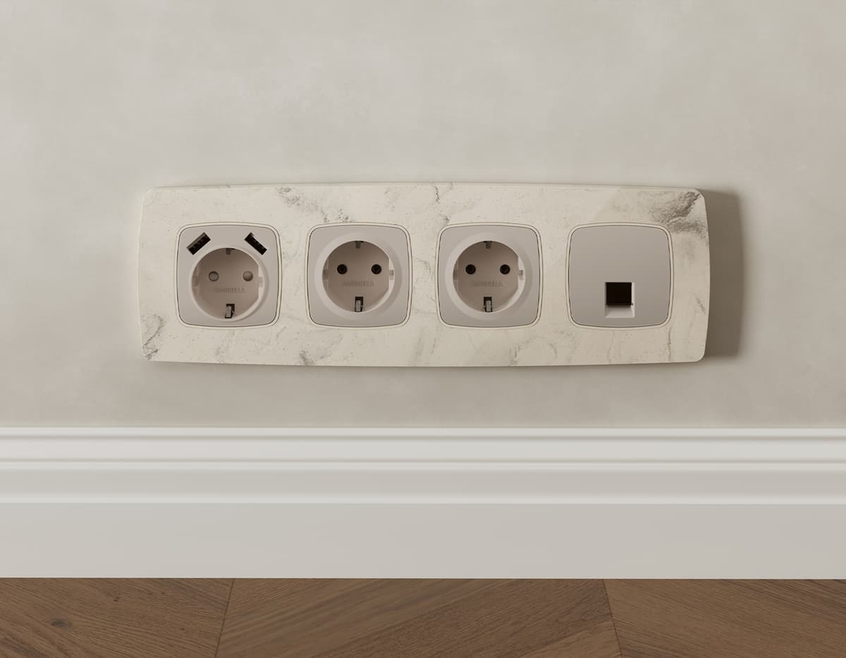 Комплект механизма электрической розетки OMEGA Серо-бежевый матовый 2USB A+A 18W (быстрая зарядка) с/з QUANT (OP3690, VM155)