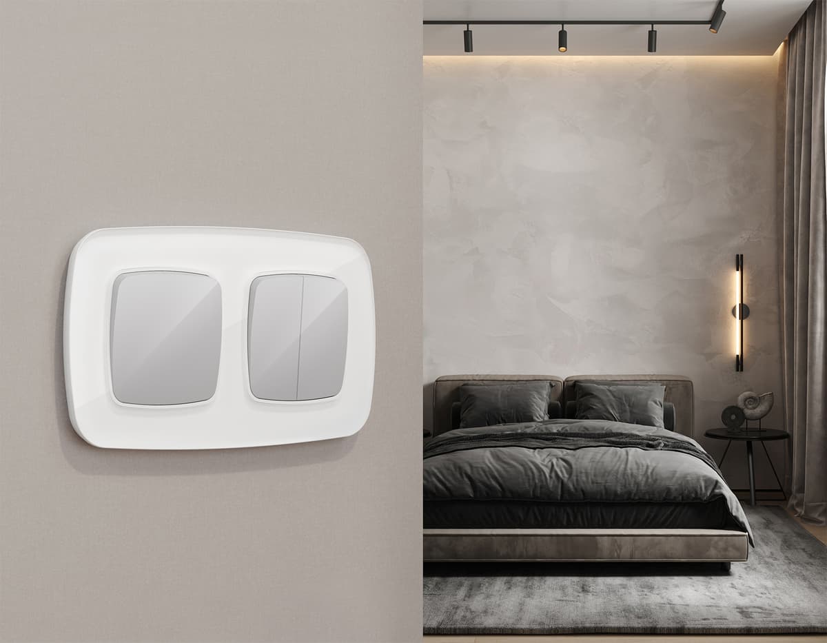 Комплект механизма 1-кл выключателя OMEGA Серебро глянец QUANT (OP4010, VM101)