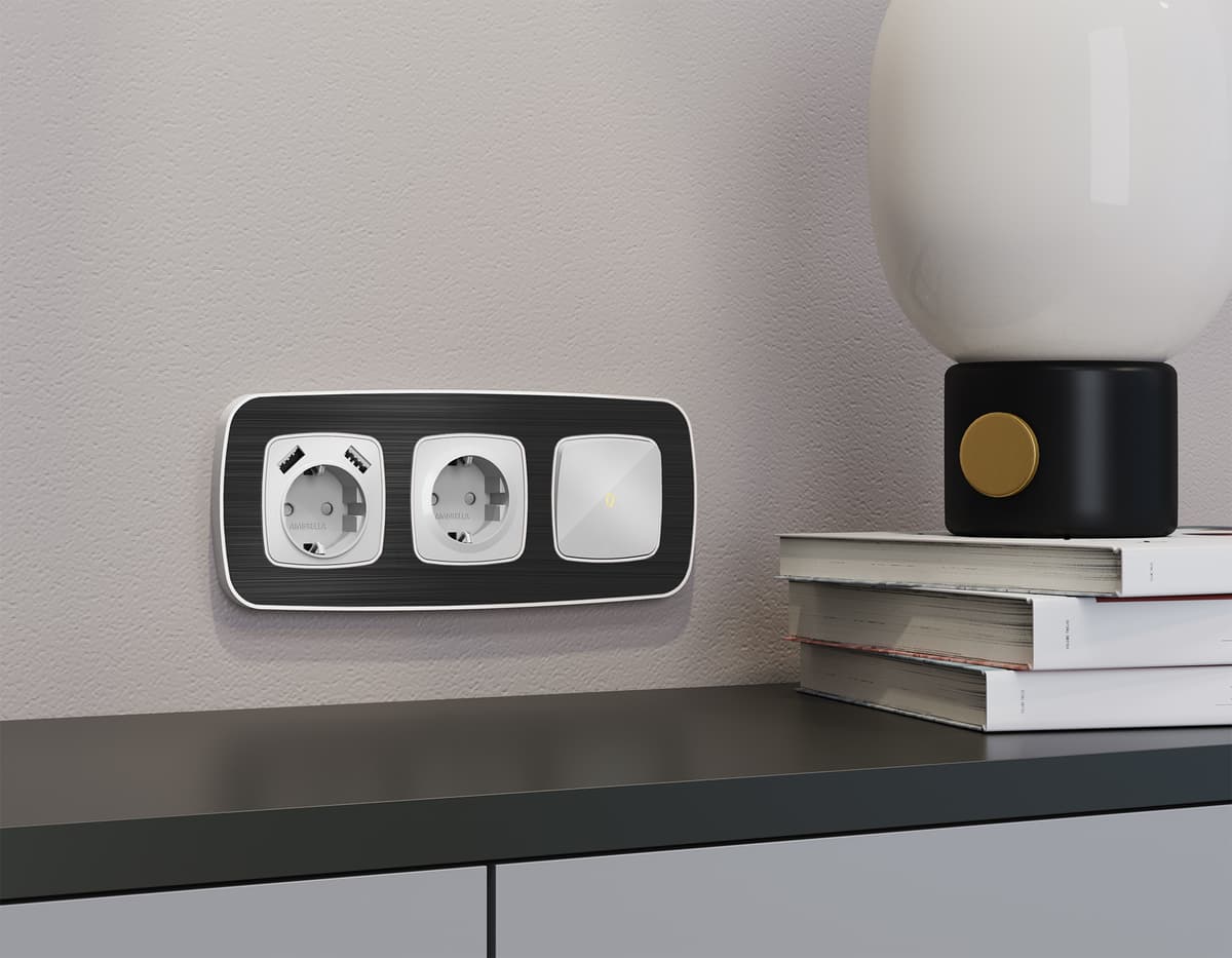 Комплект механизма 1-кл выключателя с подсветкой 3200K OMEGA Серебро глянец QUANT (OP4020, VM101, G11Y)